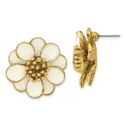 Fashion 1928 Jewelry Gold-Tone Cream Enamel Flower Post Earrings