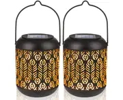 Outdoor LED Hanging Landscape Lighting Solar Lantern Lights with Handle(2 Pack )