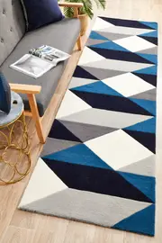 Rug Culture Grey Handmade High Quality Wool Geo 3D Runner Rug