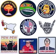 [YJ PREMIUMS] 9PC Funny Tactical Patches | Hook and Loop Military Morale Patch Fun Cool Bundle Set Embroidery for Airsoft Moral FAFO CPR Certified PEW PEW Novelty on Hat Backpack Vest Cap Bag Helmet