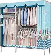 Canvas Wardrobe Foldable Wardrobe with Hanging Rail, Shelves, Fabric Cover Portable Wardrobe for Bedroom Clothing Storage