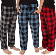 [DG Hill] (3 Pairs Mens PJ Pajama Pants Bottoms Fleece Lounge Sleepwear Plaid PJs with Pockets Microfleece