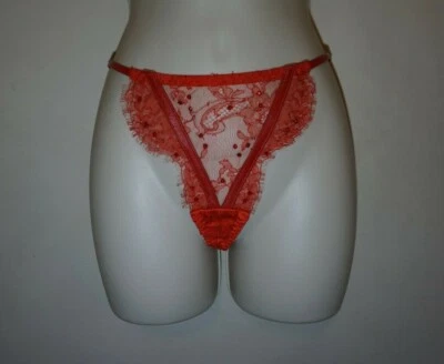 Agent Provocateur Adara Thong red lace with leather and rhinestones NWT