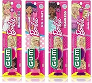 GUM Barbie Kids Power Electric Toothbrush with Suction Cup Base for Home or Travel Oral Health and Dental Plaque Removal, Ages 3+, Pack of All 4