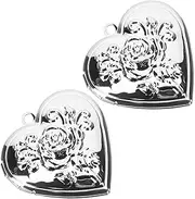 [SHERCHPRY] 2pcs Photo Frame Ornament Heart Shape Locket Pendant Photo Holder for Necklace Silver Plated Decor