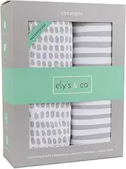 Ely's & Co Waterproof Crib Sheet | Toddler Sheet no Need for Crib Mattress Pad Cover or Protector I Taupe Splash and Stripes by