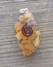 ORGONE YELLOW JASPER GEMSTONE EYE SHAPED PENDANT ORGONITE (ONE)