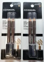 2 CoverGirl Easy Breezy Brow Fill+Define Pencils Crayons [510]Soft Brown (Pair)