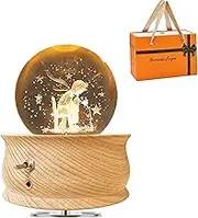 Wooden Music Box Crystal Ball Music Box Mechanical Music Box K9 Crystal Glass Retro Switch with Wonderful Music Children's Sweet Gift (Rose Prince)