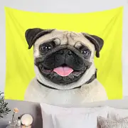 Yellow Background Cute Pug Dog Tapestry