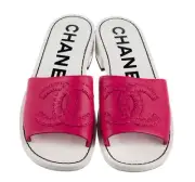 NEW! CHANEL 22S DARK PINK LEATHER CC MULES SANDALS SHOES 39