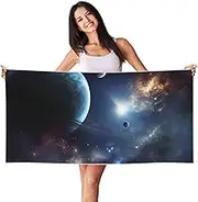 JHLMN Microfiber Sand Free Beach Towel Thin Quick Dry Super Absorbent Large Lightweight Towels Ultra Soft Bath Towels Moon Stars and Planets Compact Gym Towel for Adult Travel Camping Gift