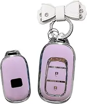 HIBEYO Fob Cover for Honda Civic Accord Fit 2022 2023 Accessories with Keychain TPU Smart Key Case Holder Protector for Honda 2023 2 Button Key Case-Bow Keychain Purple