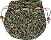 [Purpledip] Potli Bag (Drawstring Purse): Gold Thread Sequin Embroidery