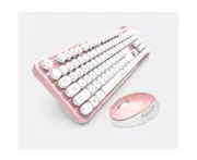 Wireless Bluetooth Keyboard Typewriter Keyboard Compatible with Android, Windows, PC, Perfer for Home and Office Keyboards - White pink