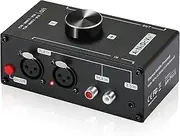 AtNeDcVh Stereo Audio Preamplifier - XLR Balanced RCA 3.5mm Input to XLR Balanced RCA 3.5mm Output Converter Adapter amp - Headphone Amplifier, Gain 20dB Phono Turntable Phonograph Preamp (Black)