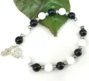 Black/White Agate Magnetic Clasp Bracelet 8.0"