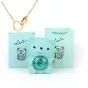 Eternal Rose Teddy Bear Gift Box with Necklace (Green Gold)
