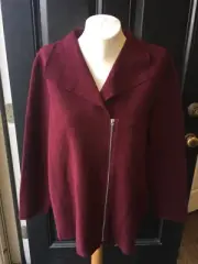 New $159 Chico's Red Maple Boiled Wool Sweater Jacket Size 2 L 12 14 Large 3 NWT