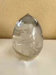 Fine Lead Crystal Etched Egg Shape Glass PAPERWEIGHT Flowers 4.5”TALL/2LB 4OZ