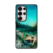 Galaxy S25 Ultra Impact Magnetic Case NATURE REIGNS SUPREME 1, FOREST TREES AQUA TEAL GREEN WATERCOLOR ABSTRACT PAINTING