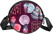 [FVQL] Round Crossbody Bag Purse Messenger Bag Shoulder Bag, Feathers Pattern