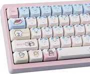 TYRIXKI PBT Keycaps 142 Keys Pink Blue Meow Meow Cat Keycaps Dye-Sublimation Cute Keycap Mao Profile Custom Keycap for Cherry Gateron MX Swithes Mechanical Gaming Keyboards