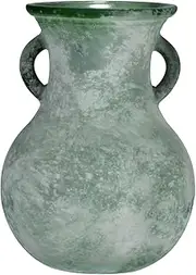 ZHIPINHUI 7.9in Green Glass Vintage Vase, Art Deco Double Eared Antique Marble Texture Vase