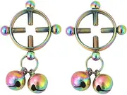 2Pcs Round Bells Fake Nipple Rings for Women Stainless Steel Minimalist Punk Non Piercing Nipple Rings Silver Ball Bell Drop Dangle Adjustable Fake Nipple Piercing Jewelry