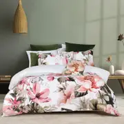 Bianca Eliana White Floral Printed Cotton Sateen Quilt Cover Set Queen