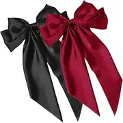 HONITANO 2pcs Satin Big Hair Bow Clips for Women Elegant Hair Accessories with Long Ribbons for Teen Effortless Hairstyle Fix