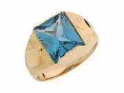 10k or 14k Yellow Gold Simulated Blue Zircon Textured Band Mens Ring