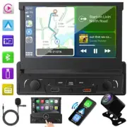Single Din 7'' Flip Out Head Unit Car Stereo Android Apple CarPlay Radio Camera