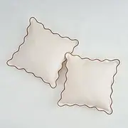 Mayler Yee Scalloped Throw Pillow Covers Set of 2 for Living Room, Soft Cotton & Cozy Linen, Boho Sytle Decorative Home (Beige & Khaki, 16x16 Inch)