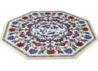 48" White Marble Top Dining Table Gemstone Marquetry Inlay Hallway Decorative