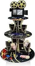 DAJISI 3 Tiers Movie Night Cupcake Stand, Movie Themed Cupcake Holder, Hollywood Movie Night Stand Movie Themed Party Decorations Desserts Supplies