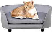 Pet Sofa Bed with Washable Cushion - Cat & Dog Sofa Chair with Velvet Fabric - Small Dog Rest Using (Grey)
