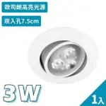 【聖諾照明】LED 崁燈 3W 可調式崁燈 7.5公分 崁入孔 1入(歐司朗晶片 CNS國家安全認證)