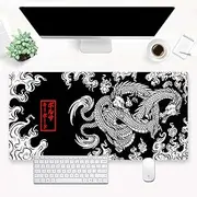 Black and White Mouse Pad Gaming Mousepad XXL Japanese Mouse Pads Anime Dragon Full Desk Keyboard Mat Extended Computer Desk Matt with Stitched Edges Non-Slip Desktop Mat 31.5 x15.7 in