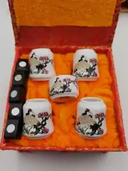 1set 5pcs Asian Bamboo Bird Cage Red-crowned crane Ceramics cups丹顶鹤.鸟食杯701