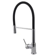 Round Pull Out Kitchen Mixer Tap - Chrome with Black Silicone