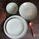 W1962出口英國春款釉下綠色小格斜紋質感陶瓷西餐盤/8寸盤/湯碗