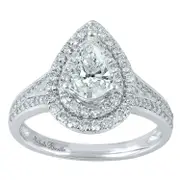 Love by Michelle Beville Double Halo Solitaire Pear Ring with 1.00ct of Diamonds in 18kt White Gold