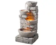 Teamson Home 84.5 cm Cascading Bowls & Stacked Stones LED Outdoor Water Fountain for Outdoor Living Spaces, Stone Gray