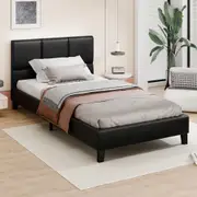 ALFORDSON Bed Frame Wooden Platform Mattress Base Leather Black - Single Size