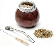 Balibetov [New] Handmade Natural Mate Gourd Set (Original Mate Cup) Including Bombilla (Yerba Mate Straw) (Dark Brown)