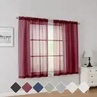 Red Short Sheer Curtains 45 Inch Length for Small Windows, 42W x 45L Burgundy