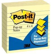 Post-It Lined Pop-up Notes Canary Yellow 101 x 101mm 3-Pack