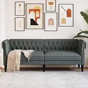 Chesterfield Sofa 3-Seater Dark Grey Fabric, 182.5 cm Width - Comfortable Small Couch for Living Room, Modern Sofa Bed with Soft Upholstery, Sturdy Legs, and Classic Rolled Arm Design
