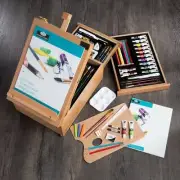Table Top Easel Mixed Media Art Set Artist Paints Pencils Pastels Storage 104pcs